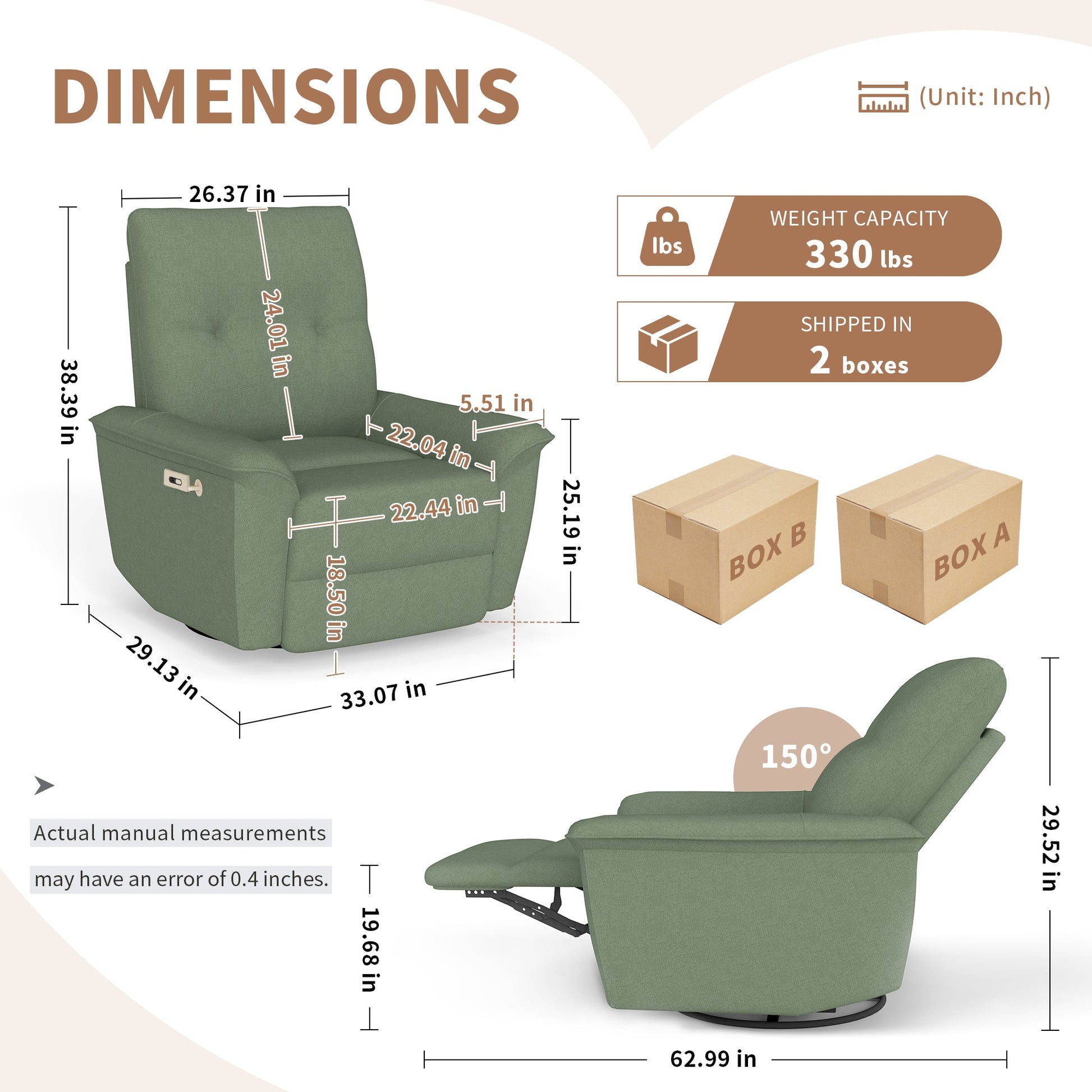 270° Power Swivel Rocker Recliner Chair w/ Phone Holder, Electric Glider Reclining Sofa with USB Ports, Power Swivel Glider, Rocking Chair Nursery Recliners for Living Room Bedroom(Dark Green) - 1st Choice Furniture Direct