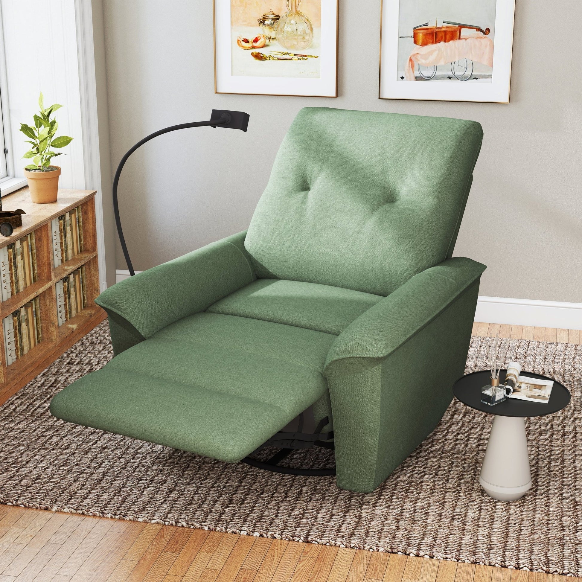 270° Power Swivel Rocker Recliner Chair w/ Phone Holder, Electric Glider Reclining Sofa with USB Ports, Power Swivel Glider, Rocking Chair Nursery Recliners for Living Room Bedroom(Dark Green) - 1st Choice Furniture Direct