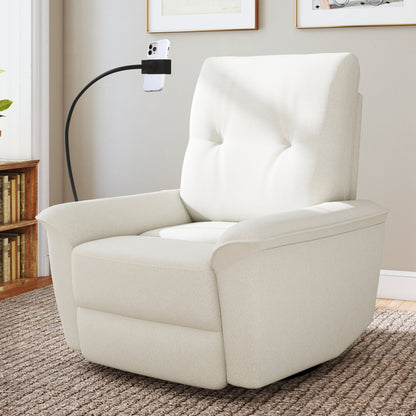 270° Power Swivel Rocker Recliner Chair w/ Phone Holder, Electric Glider Reclining Sofa with USB Ports, Power Swivel Glider, Rocking Chair Nursery Recliners for Living Room Bedroom(Beige - gray) - 1st Choice Furniture Direct