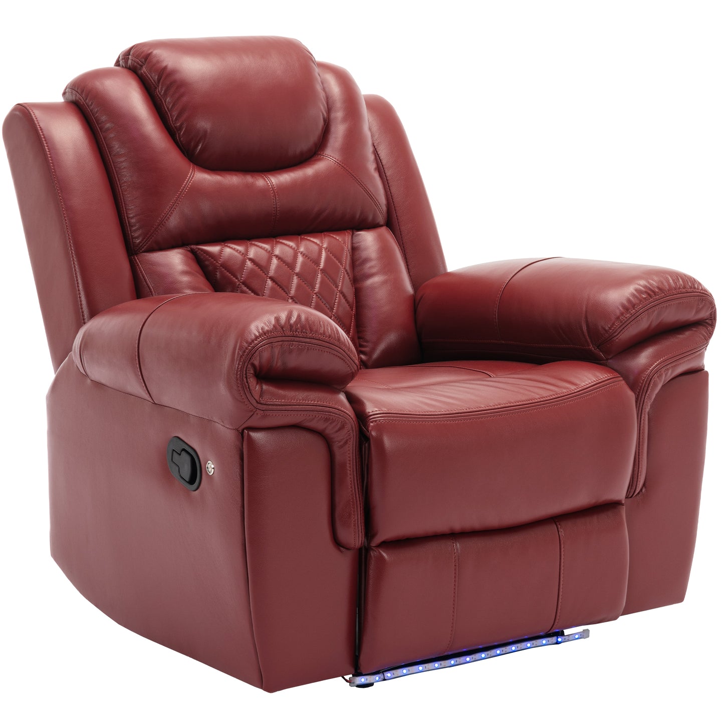 Wine Red Faux Leather Home Theater Seating Manual Recliner Chair with LED Light Strip