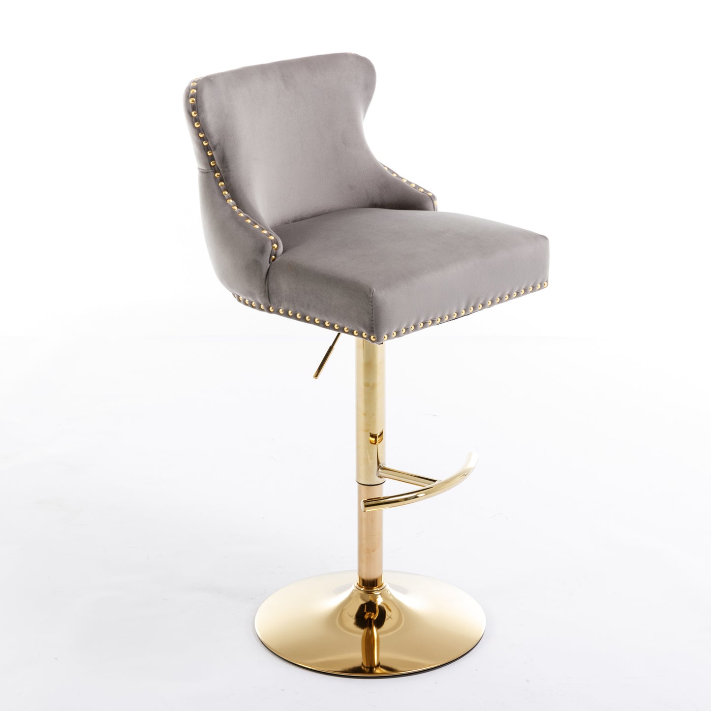 Seat Wide19.3 inches,Golden Swivel Velvet Barstools Adjusatble Seat Height from 25~33 Inch, Wing-Back Upholstered Bar Stools with Backs Comfortable Tufted for Kitchen Island or Bar,Gray,Set of 2