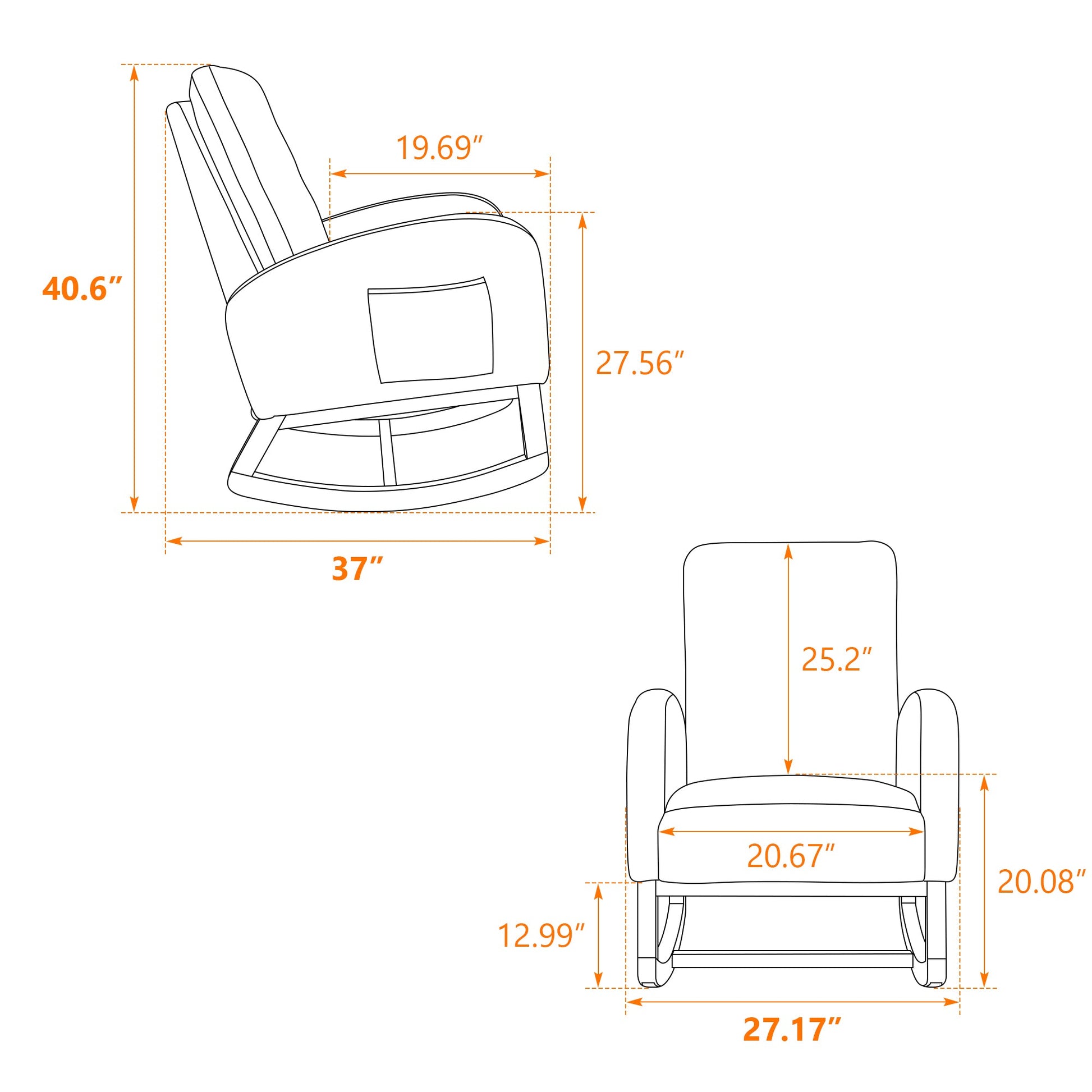 27.2'W Rocking Chair for Nursery, Sherpa Glider Chair with High Back and Side Pocket, Rocking Accent Armchair with Rubber Wood Legs for Living Room/Bedroom.Caramel - 1st Choice Furniture Direct