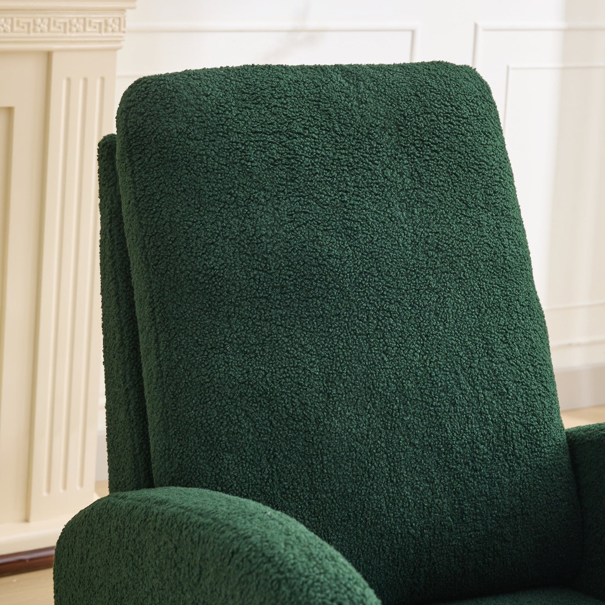 27.2'W Rocking Chair for Nursery, Sherpa Glider Chair with High Back and Side Pocket, Rocking Accent Armchair with Rubber Wood Legs for Living Room/Bedroom.Green - 1st Choice Furniture Direct