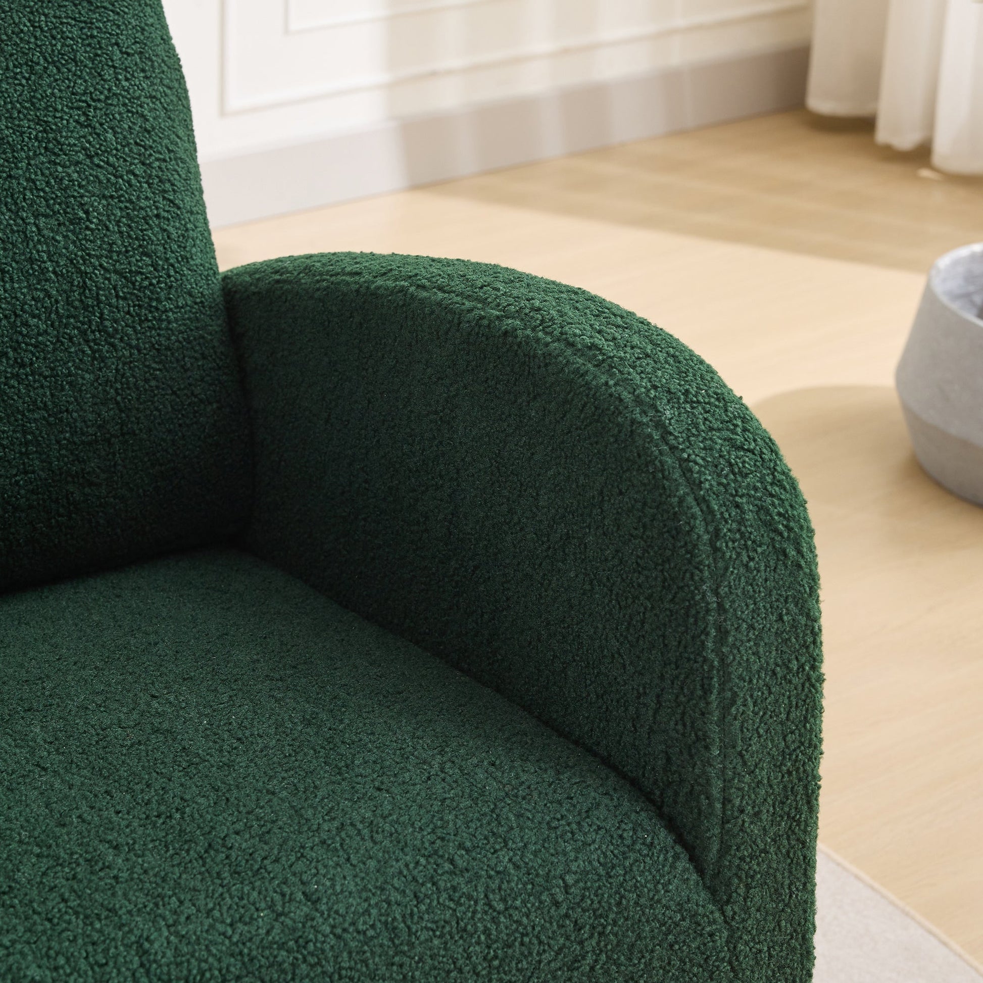 27.2'W Rocking Chair for Nursery, Sherpa Glider Chair with High Back and Side Pocket, Rocking Accent Armchair with Rubber Wood Legs for Living Room/Bedroom.Green - 1st Choice Furniture Direct