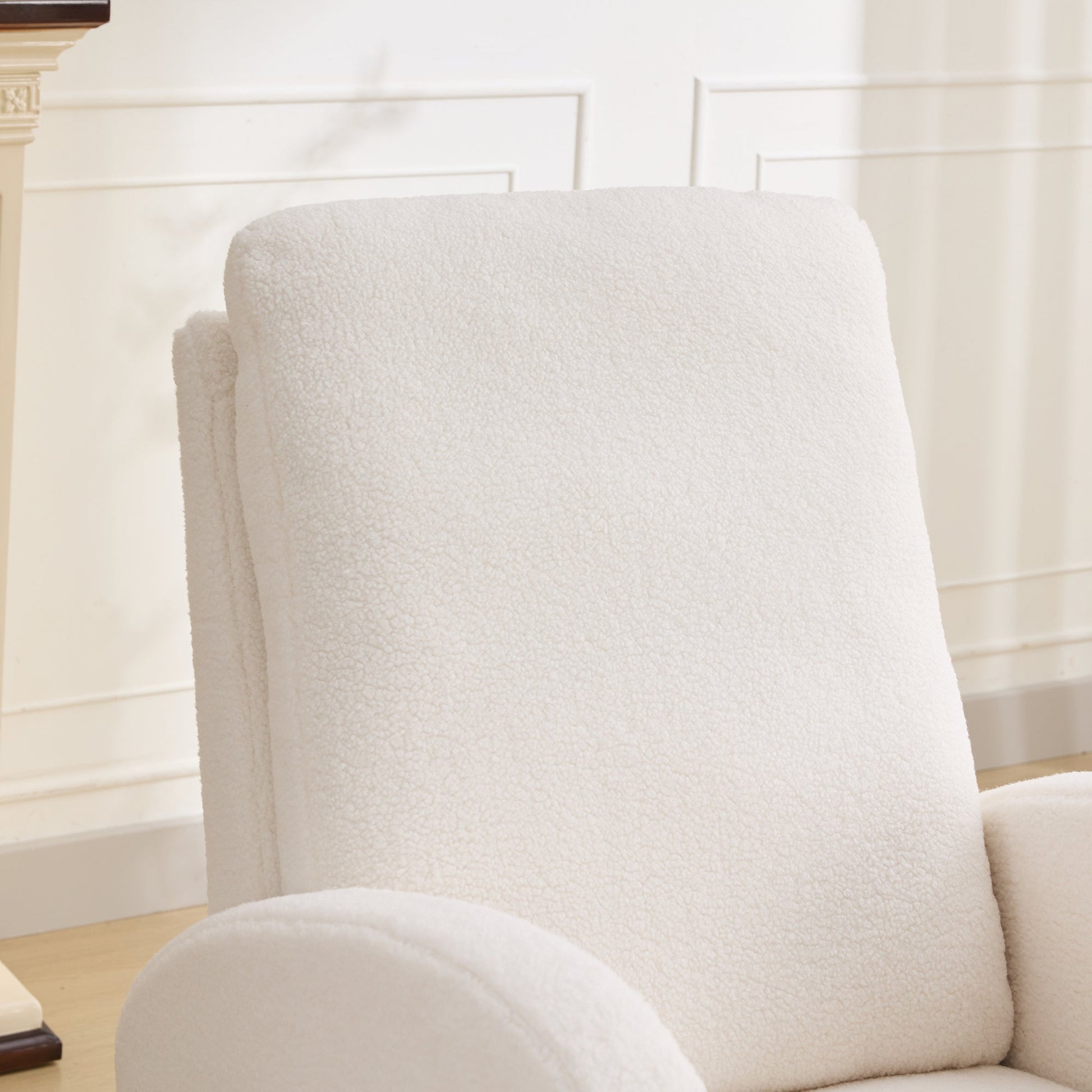 27.2'W Rocking Chair for Nursery, Sherpa Glider Chair with High Back and Side Pocket, Rocking Accent Armchair with Rubber Wood Legs for Living Room/Bedroom.Ivory - 1st Choice Furniture Direct