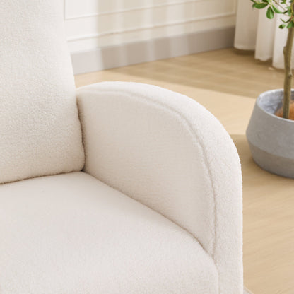 27.2'W Rocking Chair for Nursery, Sherpa Glider Chair with High Back and Side Pocket, Rocking Accent Armchair with Rubber Wood Legs for Living Room/Bedroom.Ivory - 1st Choice Furniture Direct