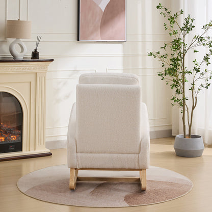 27.2'W Rocking Chair for Nursery, Sherpa Glider Chair with High Back and Side Pocket, Rocking Accent Armchair with Rubber Wood Legs for Living Room/Bedroom.Ivory - 1st Choice Furniture Direct