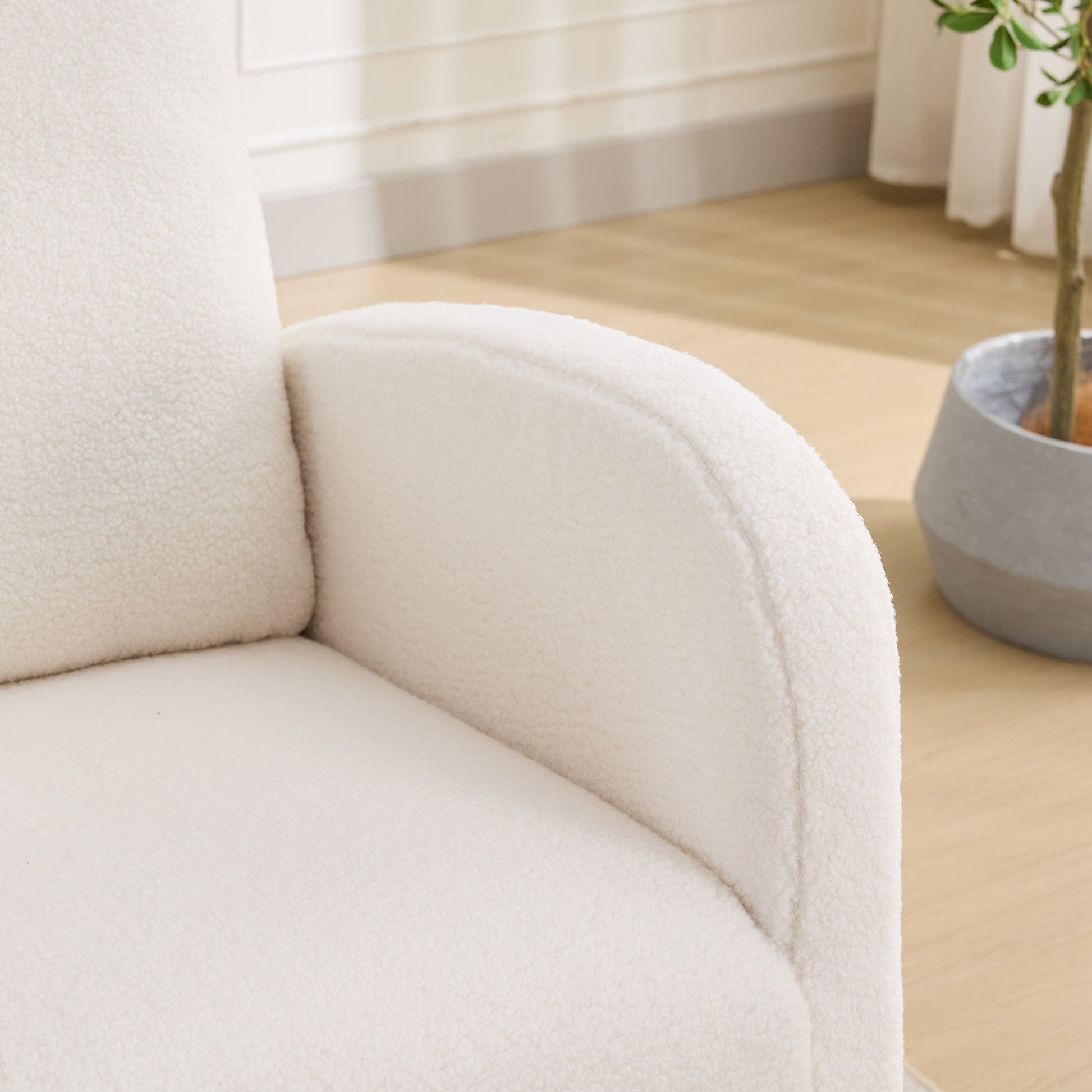 27.2'W Rocking Chair for Nursery, Sherpa Glider Chair with High Back and Side Pocket, Rocking Accent Armchair with Rubber Wood Legs for Living Room/Bedroom.Ivory - 1st Choice Furniture Direct