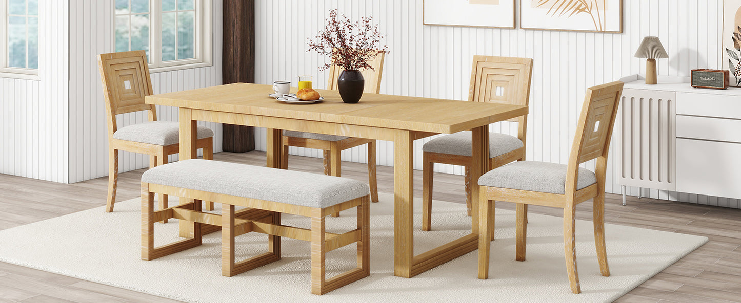 1st Choice Modern 78" 6-Piece Extendable Dining Table Set in Natural