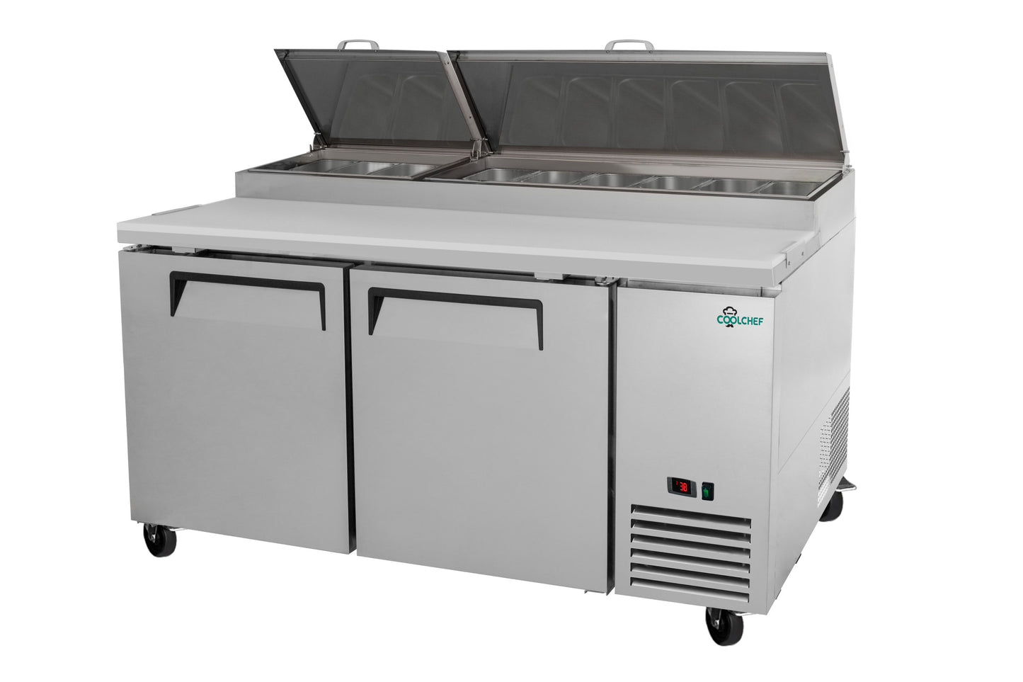 69' Stainless Steel Pizza Prep Table with Refrigerated Base ETL