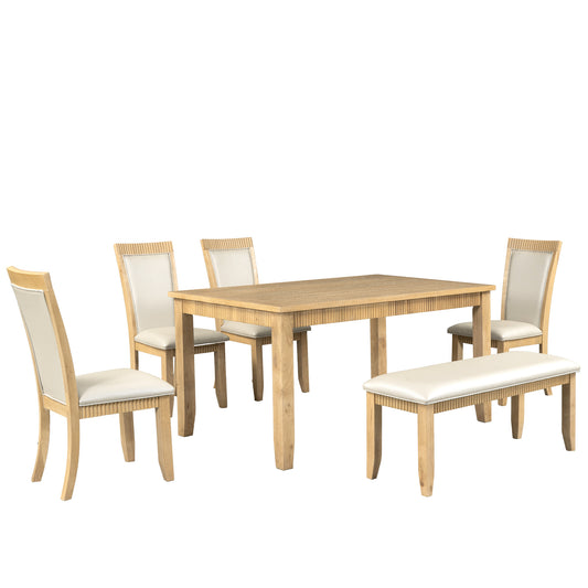 1st Choice 6-piece Rustic dining table set with Upholstered chairs and bench