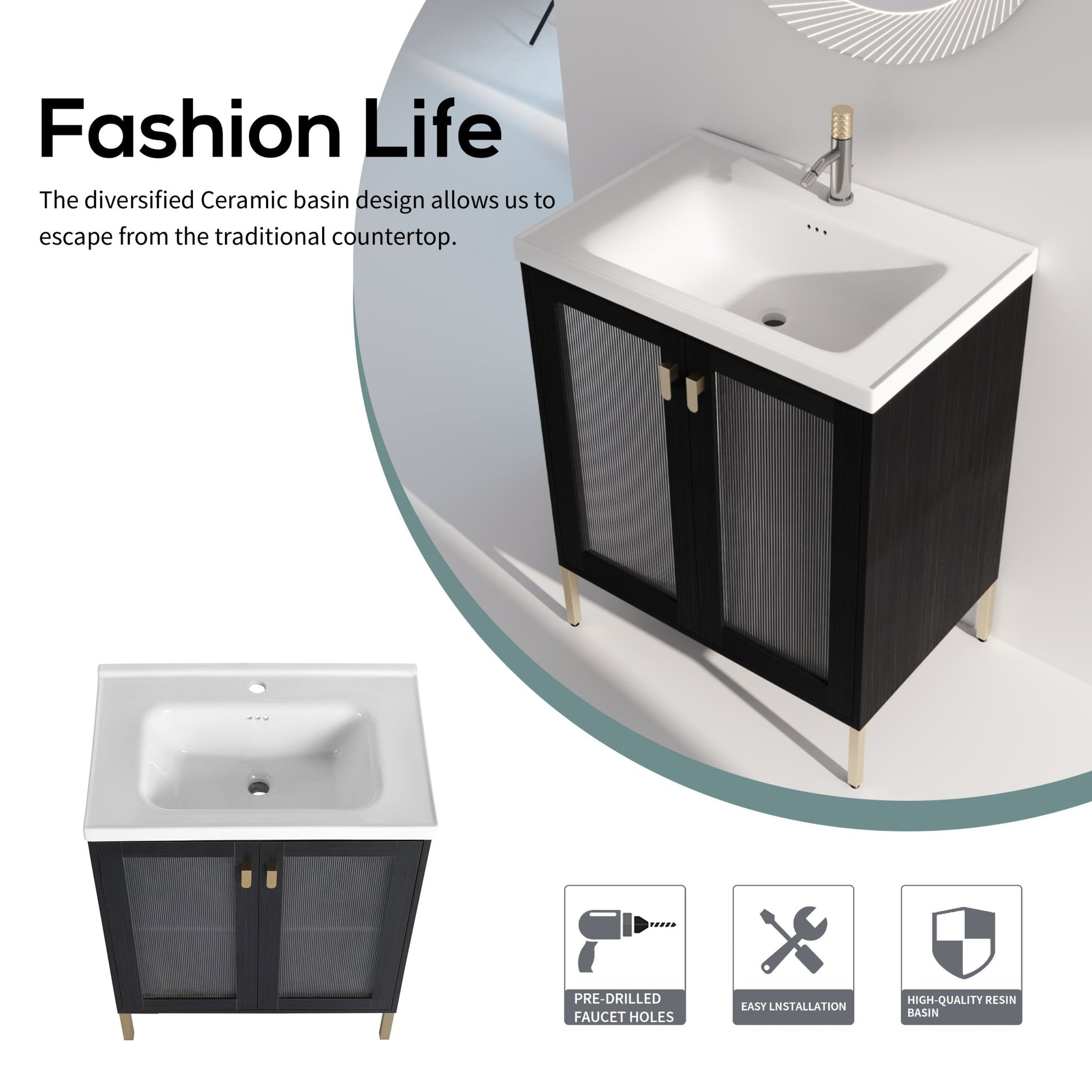 28 Inch Freestanding Bathroom Vanity Plywood With Ceramic Sink, Soft Closing Door (KD - Package) - 1st Choice Furniture Direct