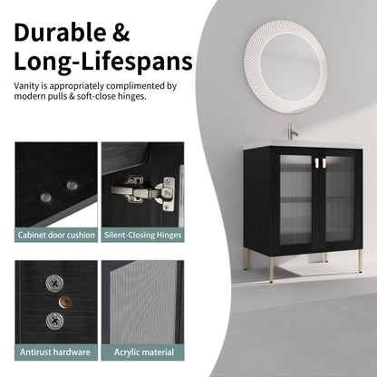 28 Inch Freestanding Bathroom Vanity Plywood With Ceramic Sink, Soft Closing Door (KD - Package) - 1st Choice Furniture Direct