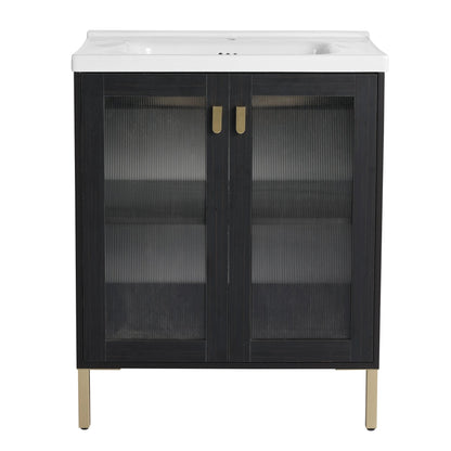 28 Inch Freestanding Bathroom Vanity Plywood With Ceramic Sink, Soft Closing Door (KD - Package) - 1st Choice Furniture Direct