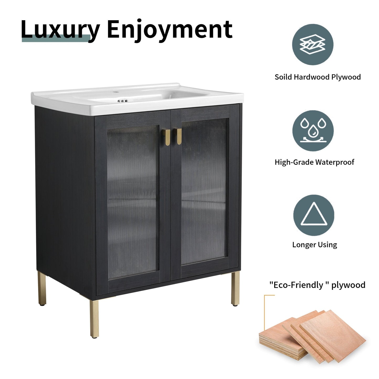 28 Inch Freestanding Bathroom Vanity Plywood With Ceramic Sink, Soft Closing Door (KD - Package) - 1st Choice Furniture Direct