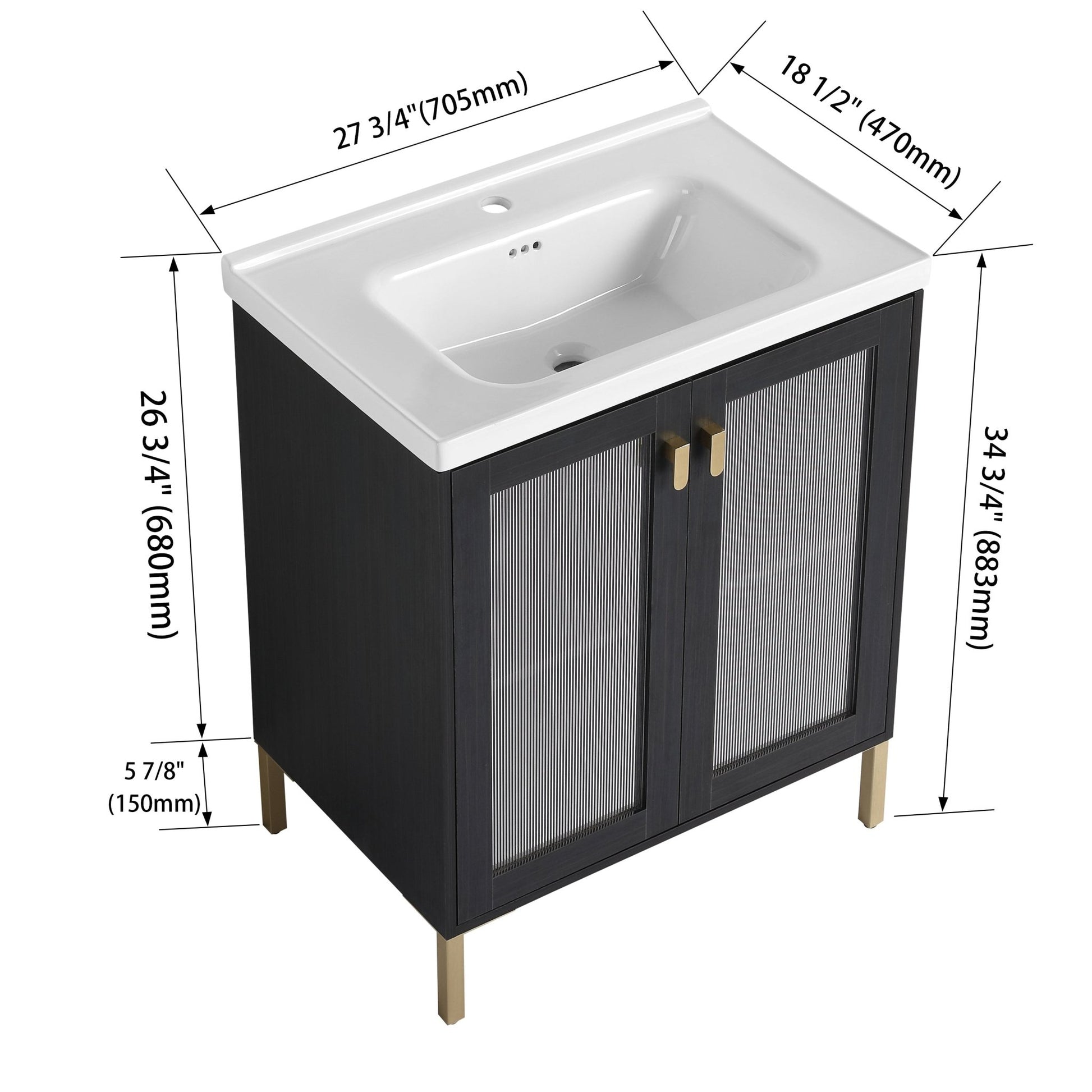 28 Inch Freestanding Bathroom Vanity Plywood With Ceramic Sink, Soft Closing Door (KD - Package) - 1st Choice Furniture Direct