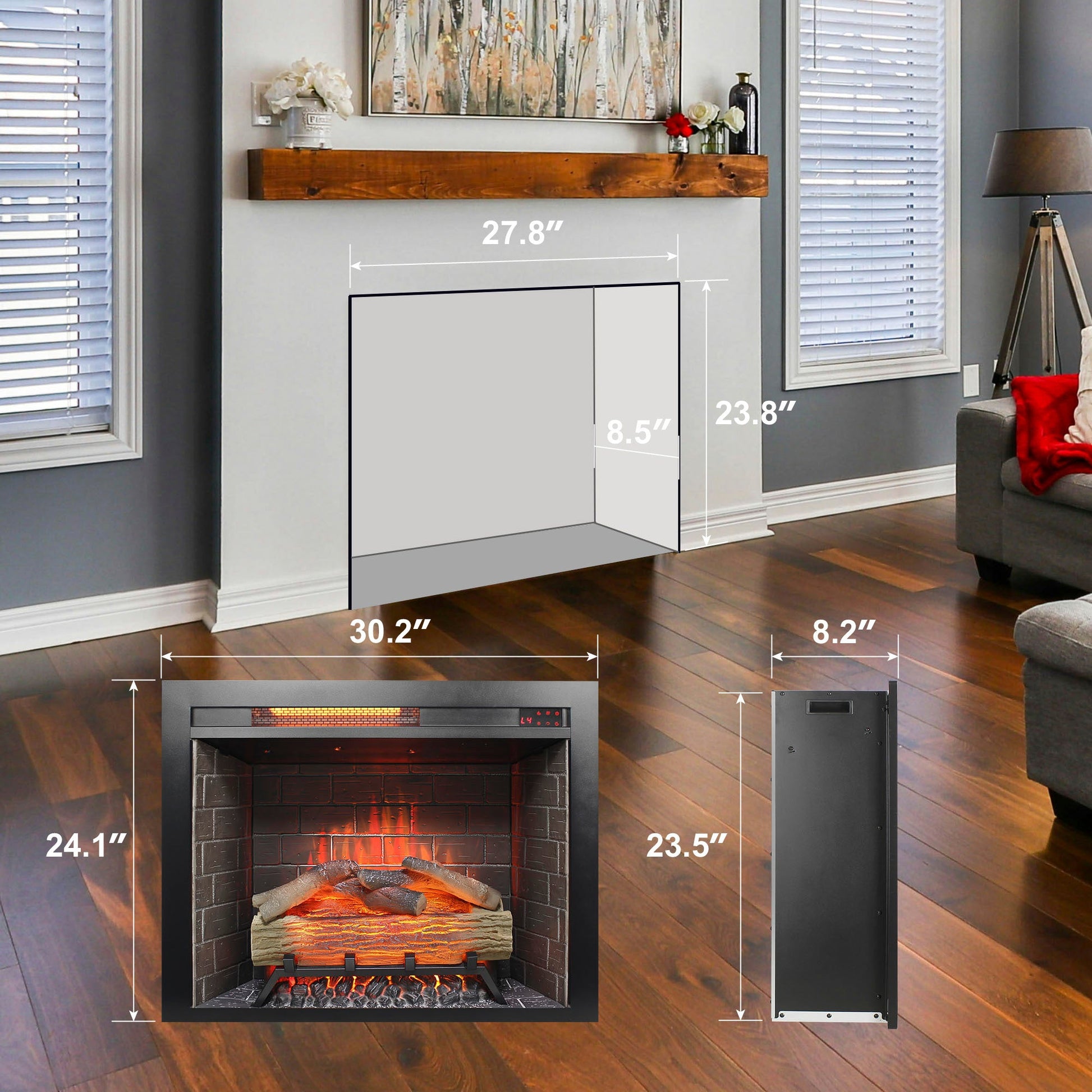 28 inch Infrared Electric Fireplace Insert, Touch Panel Home Decor Heater, Smokeless Firebox With fixed Trim Kit.With Crackling Sound - 1st Choice Furniture Direct