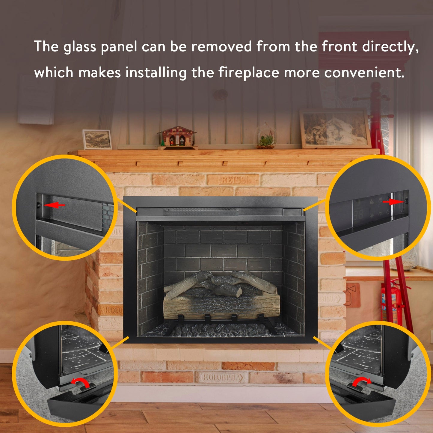 28 inch Infrared Electric Fireplace Insert, Touch Panel Home Decor Heater, Smokeless Firebox With fixed Trim Kit.With Crackling Sound - 1st Choice Furniture Direct