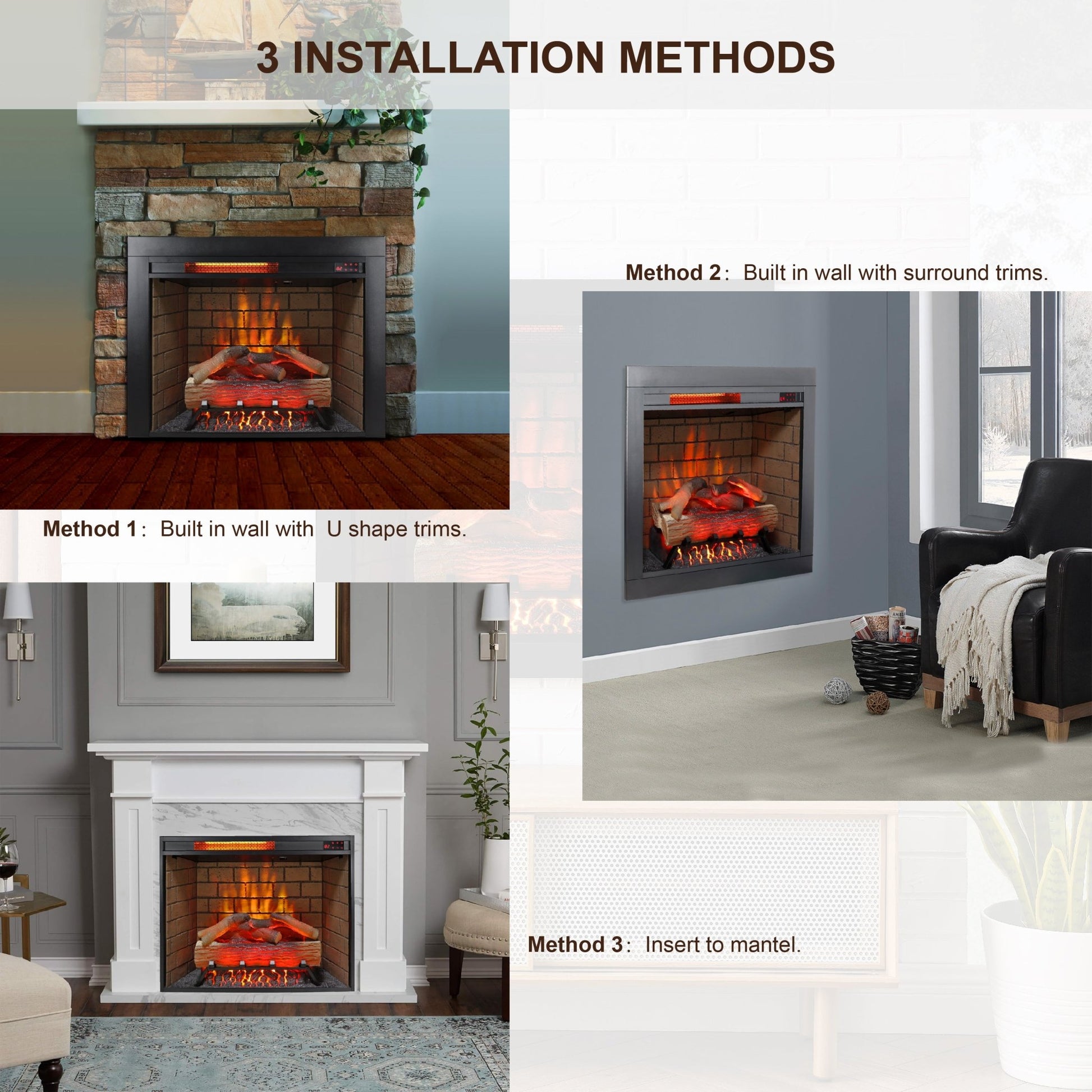 28 inch Infrared Electric Fireplace with Removable Trim kit Insert, Touch Panel Home Decor Heater, Smokeless Firebox With Fire Crackling Sound - 1st Choice Furniture Direct