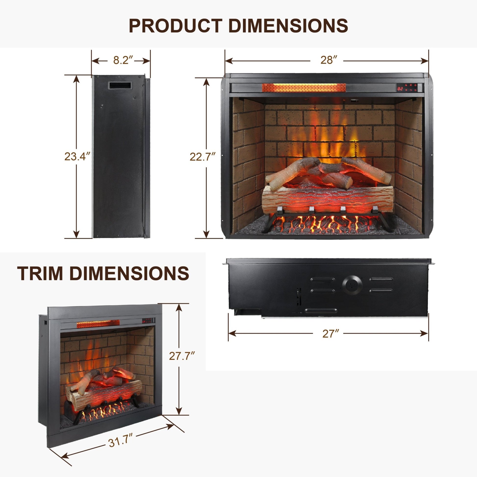28 inch Infrared Electric Fireplace with Removable Trim kit Insert, Touch Panel Home Decor Heater, Smokeless Firebox With Fire Crackling Sound - 1st Choice Furniture Direct
