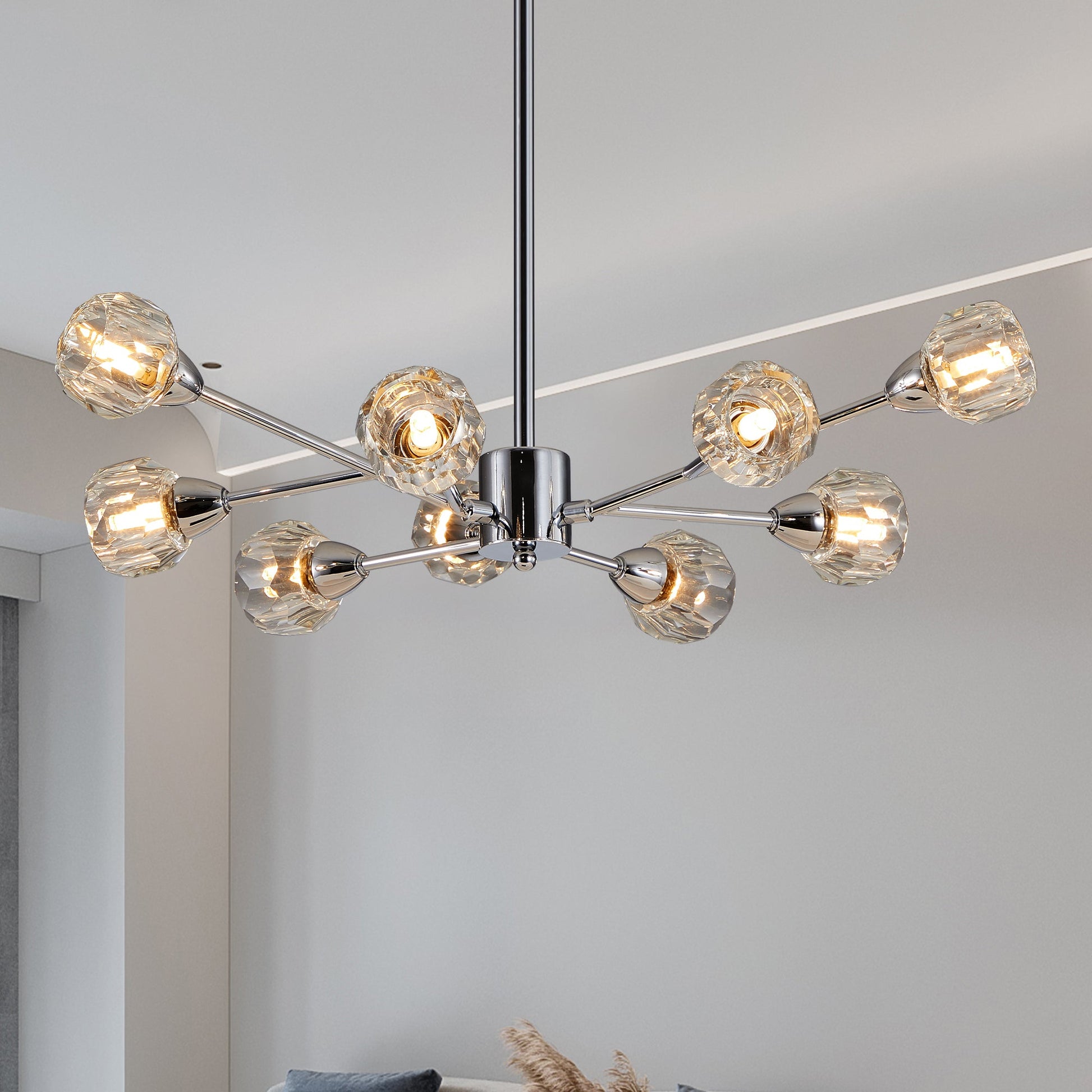 28' Modern Crystal Chandeliers, 9 Lights Chrome Chandelier for Living Room Bedroom, Dining Room Chandelier Over Table, Kitchen Light Fixtures (Bulbs Not Included) - 1st Choice Furniture Direct