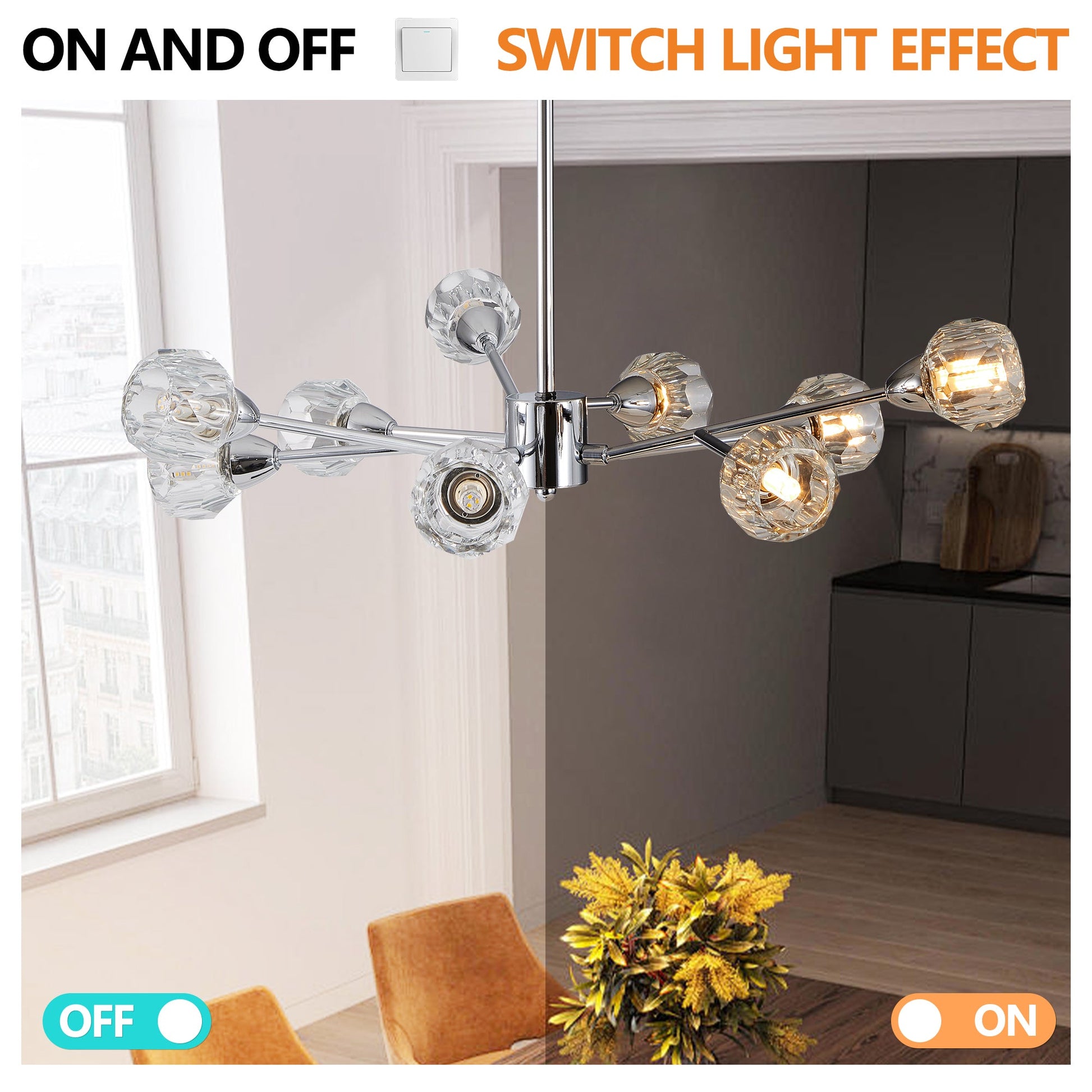 28' Modern Crystal Chandeliers, 9 Lights Chrome Chandelier for Living Room Bedroom, Dining Room Chandelier Over Table, Kitchen Light Fixtures (Bulbs Not Included) - 1st Choice Furniture Direct