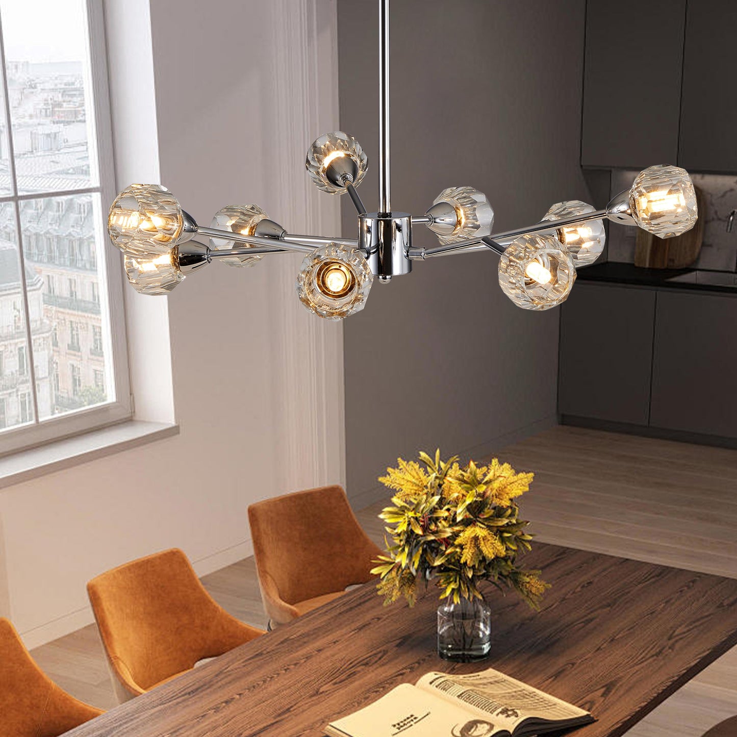 28' Modern Crystal Chandeliers, 9 Lights Chrome Chandelier for Living Room Bedroom, Dining Room Chandelier Over Table, Kitchen Light Fixtures (Bulbs Not Included) - 1st Choice Furniture Direct