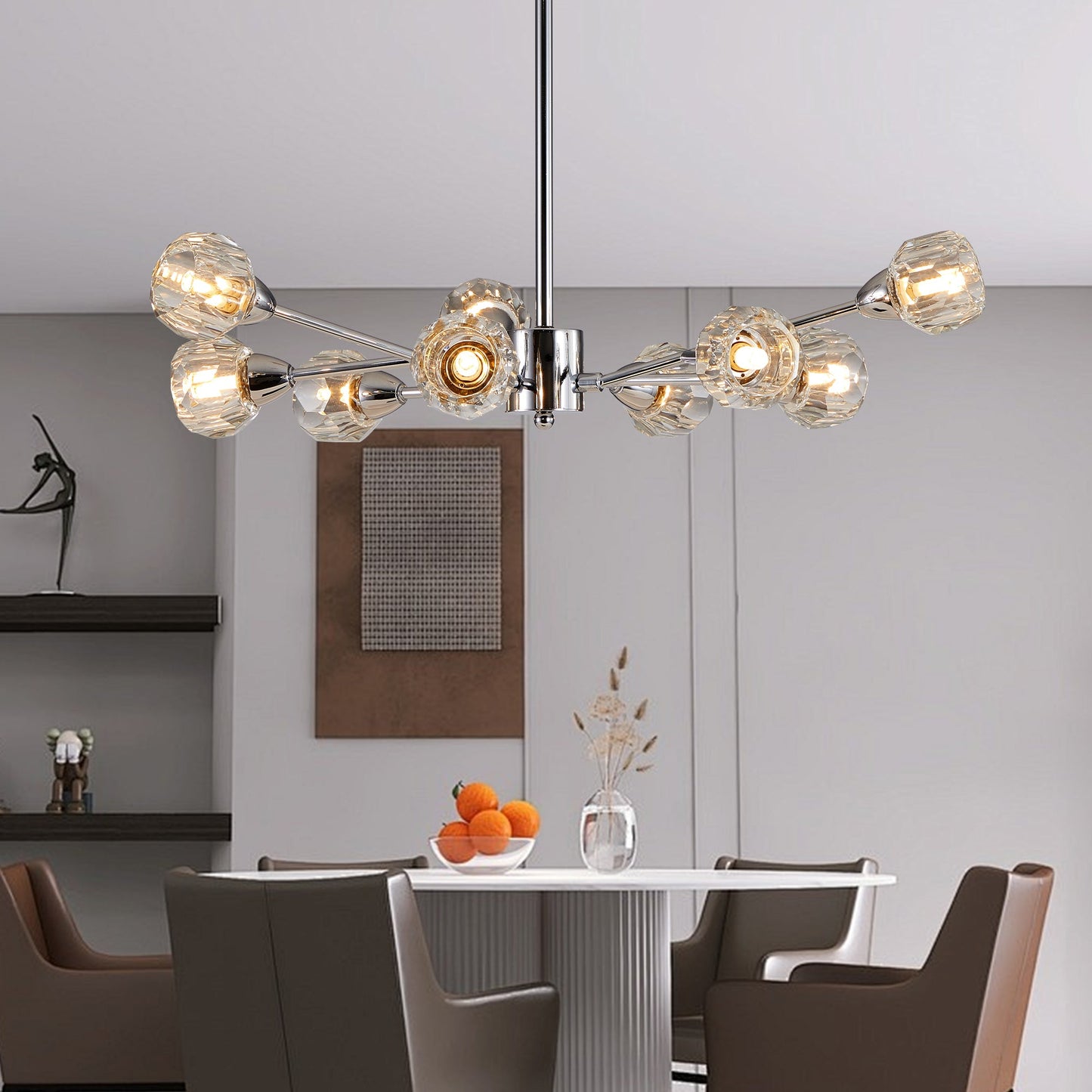 28' Modern Crystal Chandeliers, 9 Lights Chrome Chandelier for Living Room Bedroom, Dining Room Chandelier Over Table, Kitchen Light Fixtures (Bulbs Not Included) - 1st Choice Furniture Direct