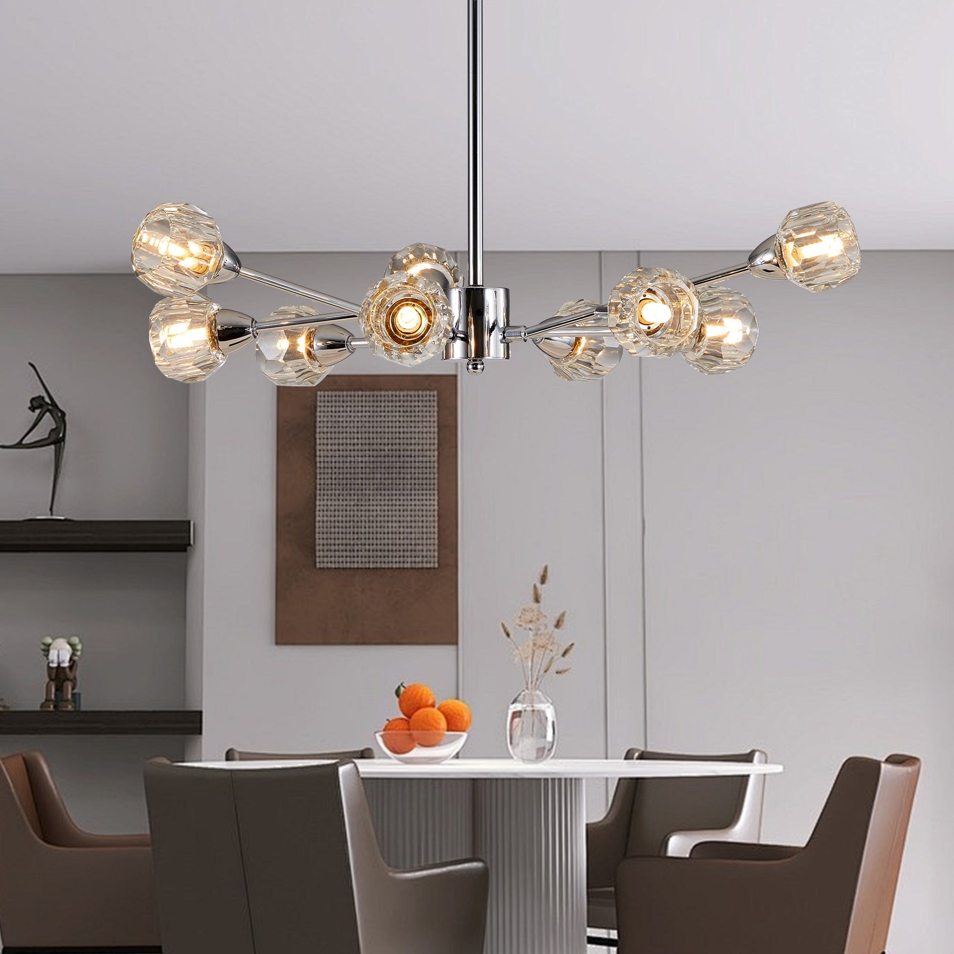 28' Modern Crystal Chandeliers, 9 Lights Chrome Chandelier for Living Room Bedroom, Dining Room Chandelier Over Table, Kitchen Light Fixtures (Bulbs Not Included) - 1st Choice Furniture Direct