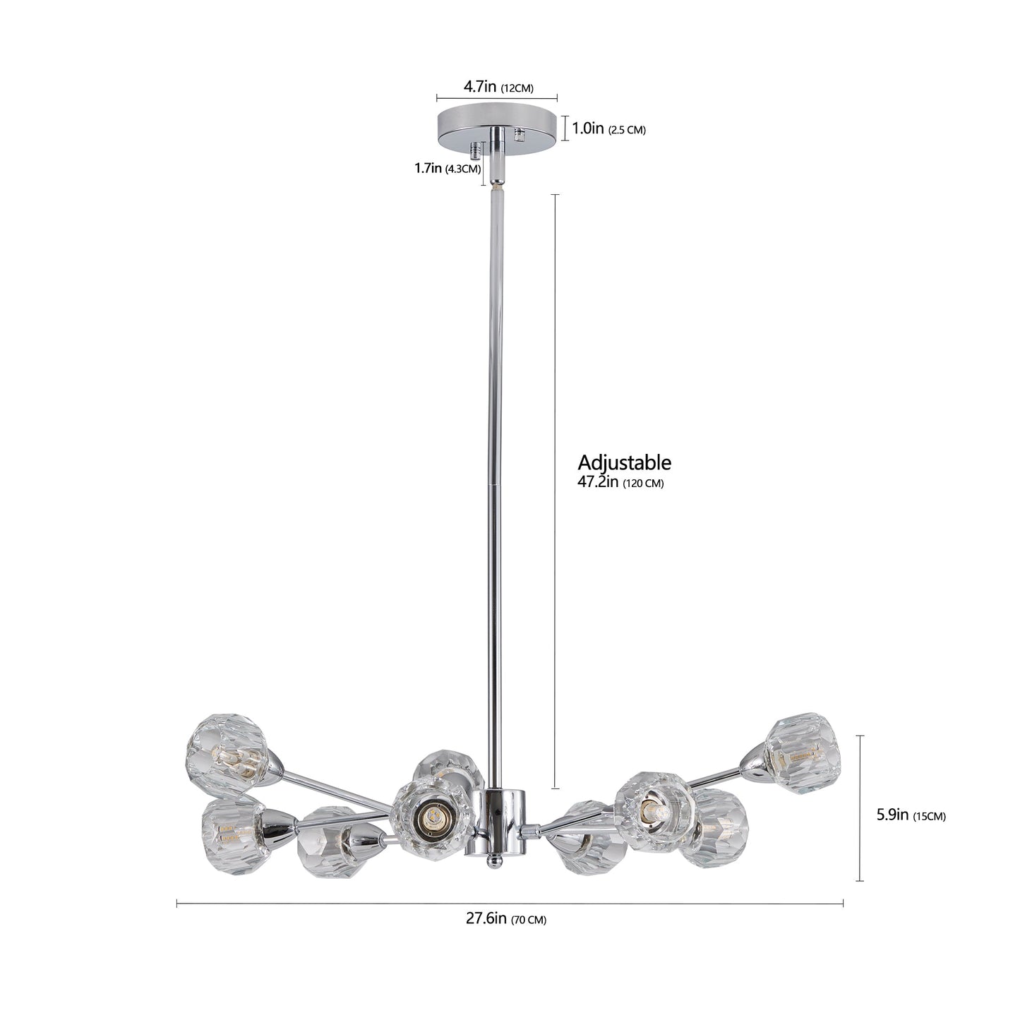 28' Modern Crystal Chandeliers, 9 Lights Chrome Chandelier for Living Room Bedroom, Dining Room Chandelier Over Table, Kitchen Light Fixtures (Bulbs Not Included) - 1st Choice Furniture Direct