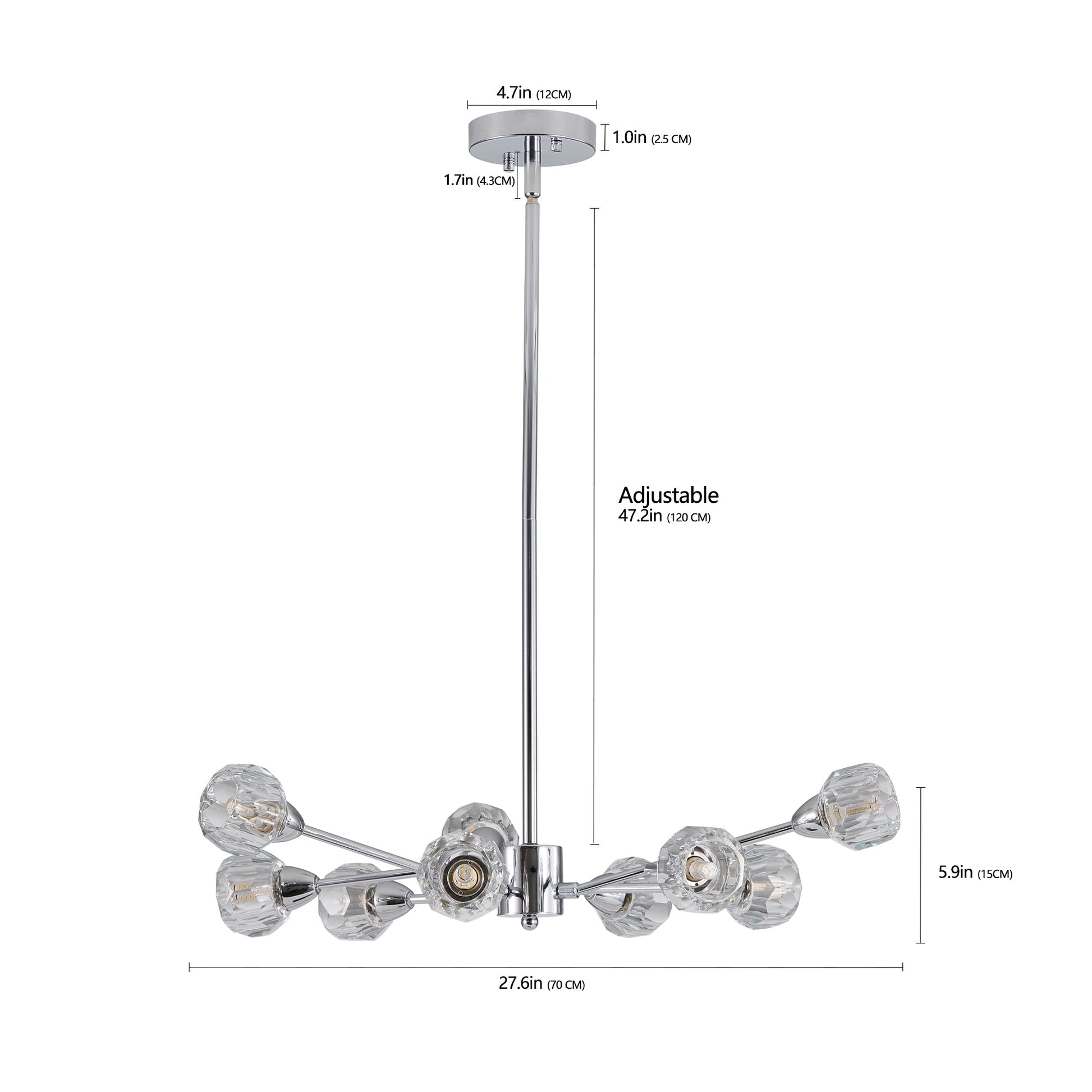 28' Modern Crystal Chandeliers, 9 Lights Chrome Chandelier for Living Room Bedroom, Dining Room Chandelier Over Table, Kitchen Light Fixtures (Bulbs Not Included) - 1st Choice Furniture Direct