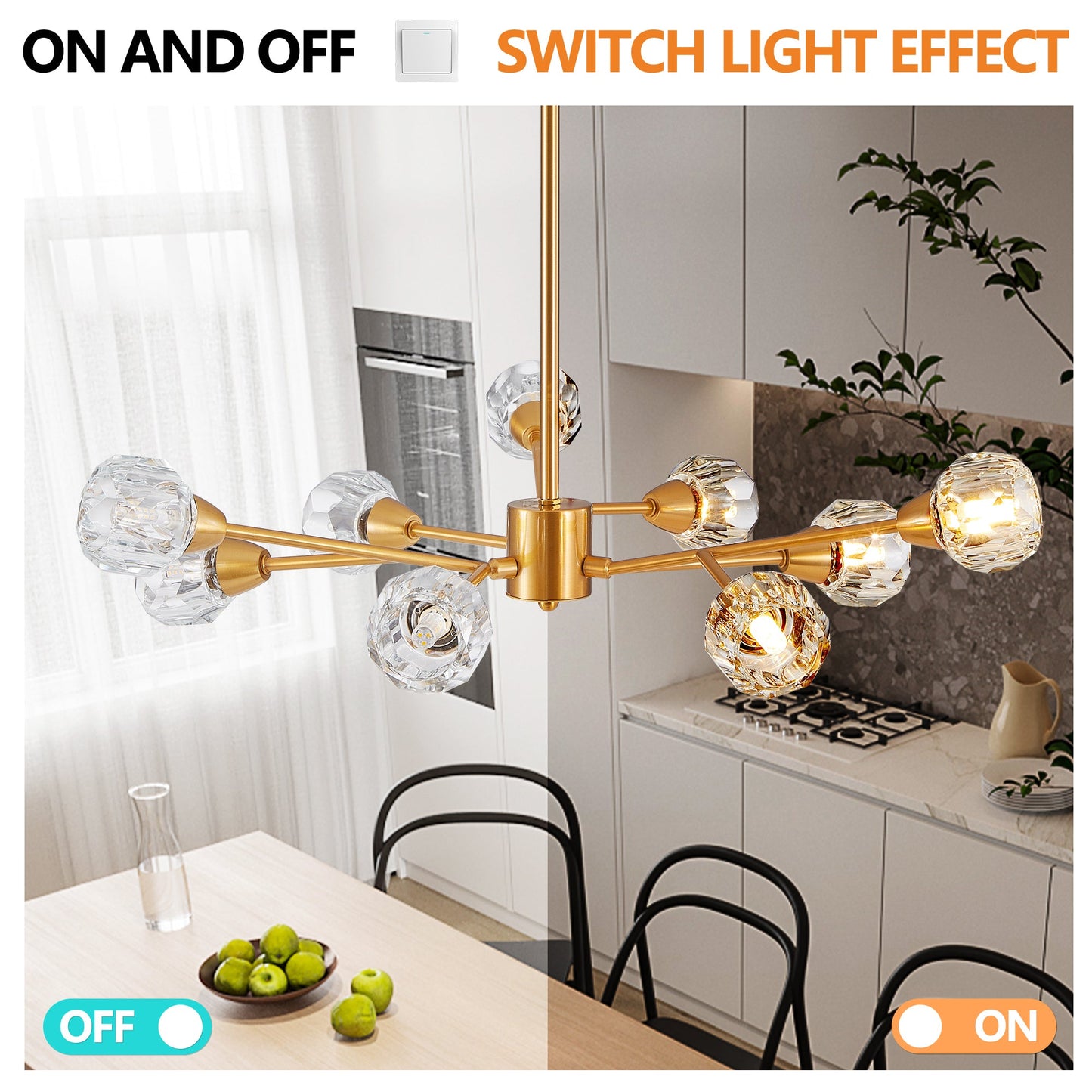 28' Modern Crystal Chandeliers, 9 Lights Golden Chandelier for Living Room Bedroom, Dining Room Chandelier Over Table, Kitchen Light Fixtures (Bulbs Not Included) - 1st Choice Furniture Direct
