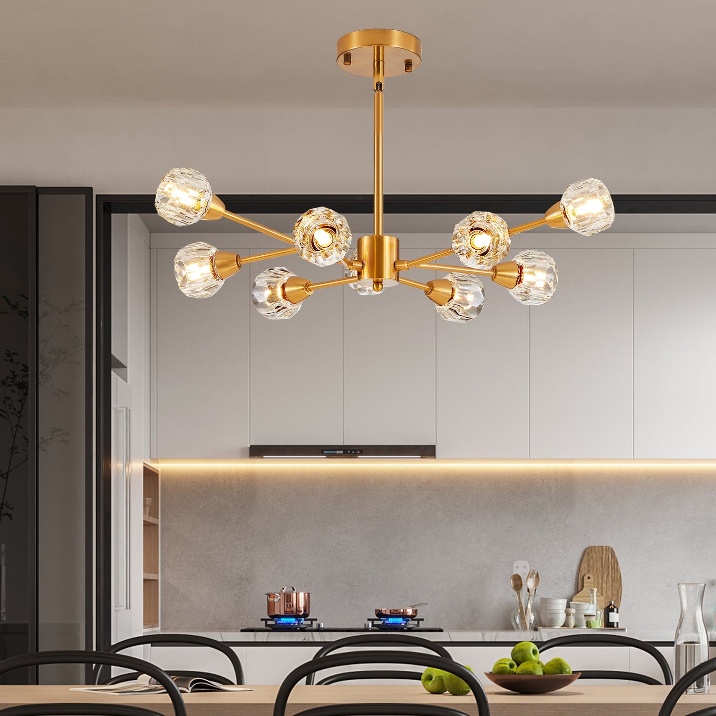 28' Modern Crystal Chandeliers, 9 Lights Golden Chandelier for Living Room Bedroom, Dining Room Chandelier Over Table, Kitchen Light Fixtures (Bulbs Not Included) - 1st Choice Furniture Direct