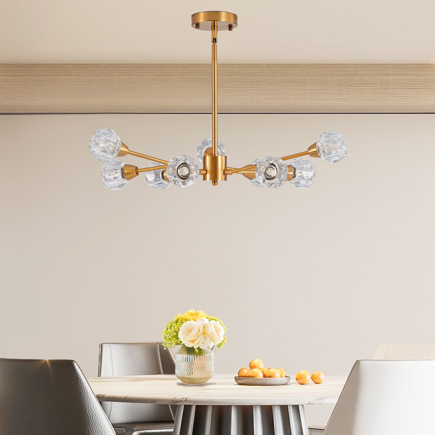 28' Modern Crystal Chandeliers, 9 Lights Golden Chandelier for Living Room Bedroom, Dining Room Chandelier Over Table, Kitchen Light Fixtures (Bulbs Not Included) - 1st Choice Furniture Direct