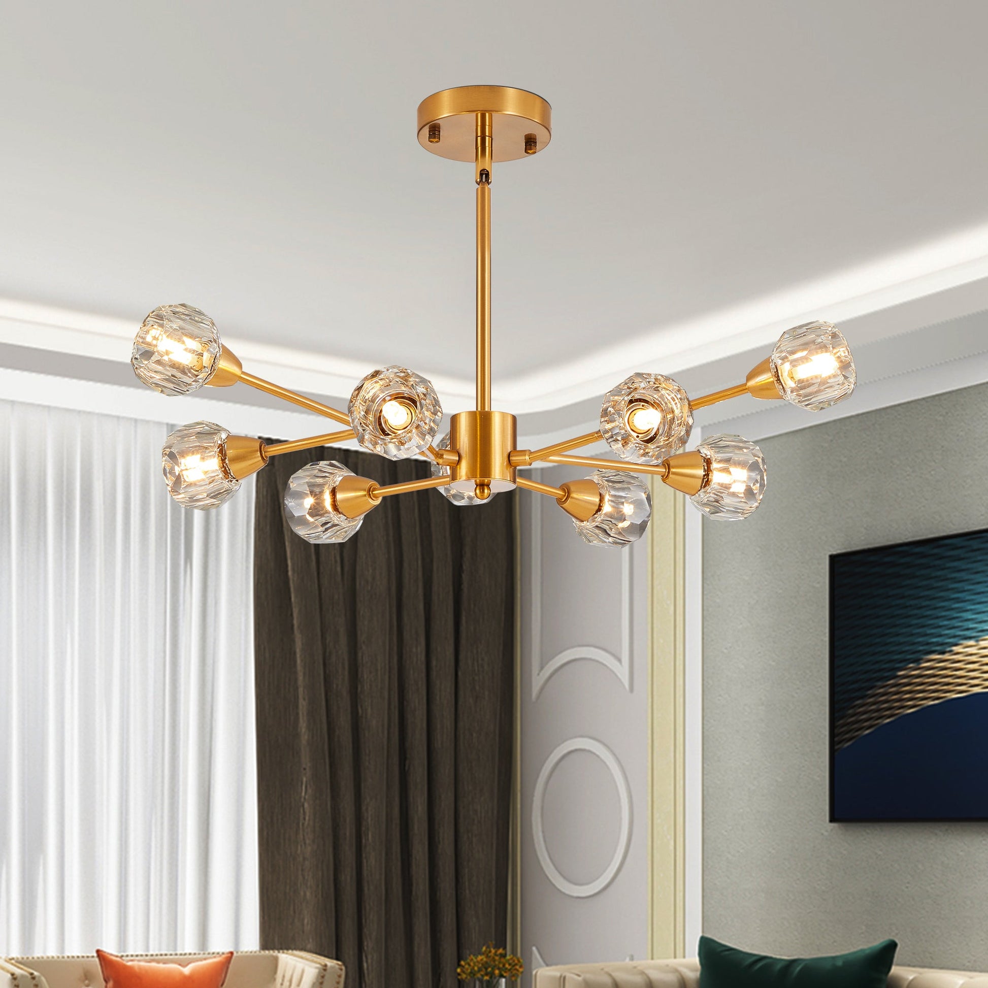 28' Modern Crystal Chandeliers, 9 Lights Golden Chandelier for Living Room Bedroom, Dining Room Chandelier Over Table, Kitchen Light Fixtures (Bulbs Not Included) - 1st Choice Furniture Direct