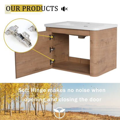 28'' Wall - Mounted Bathroom Vanity with White Ceramic Sink & 1 - Soft - Close Door, KD - Packing, Plywood - 1st Choice Furniture Direct