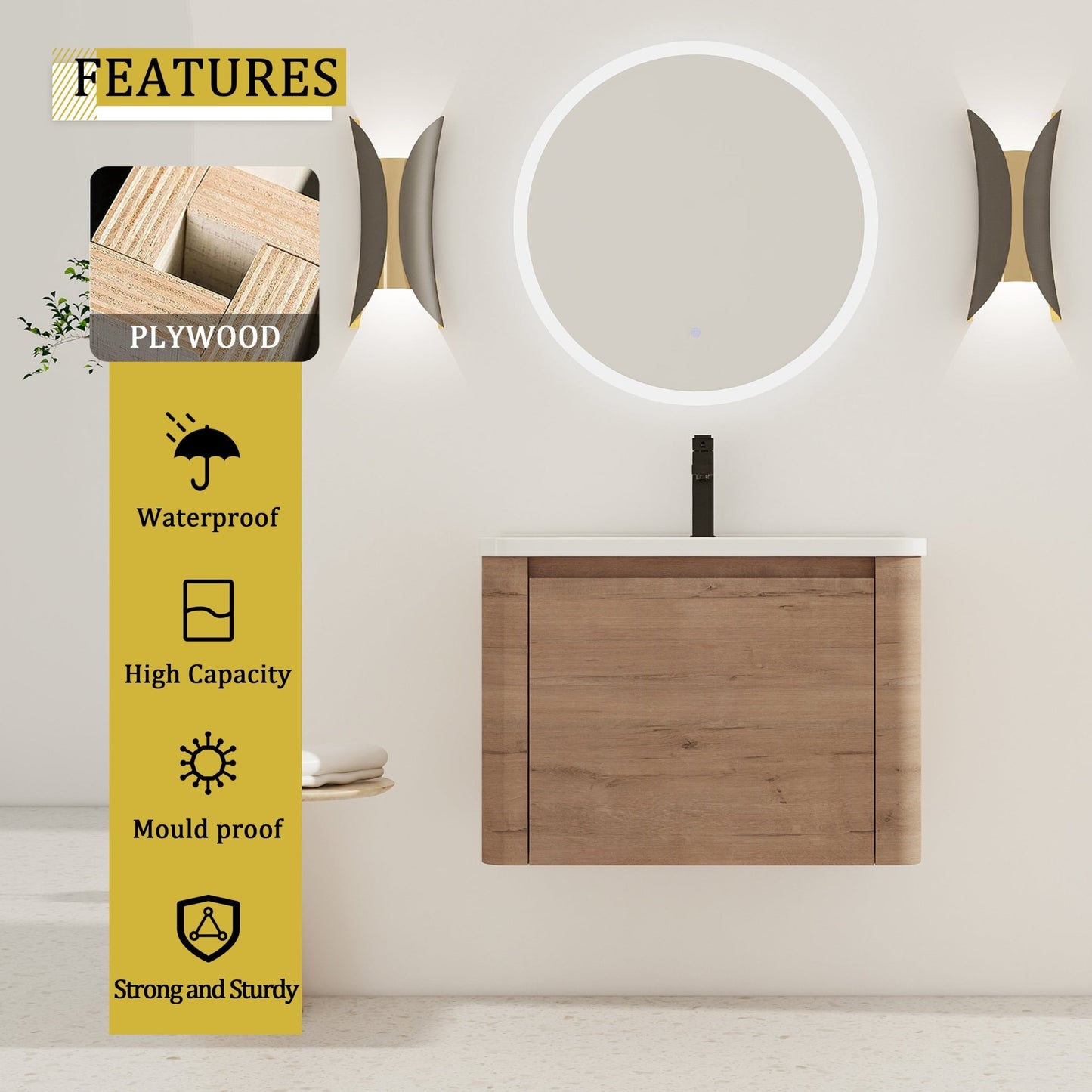 28'' Wall - Mounted Bathroom Vanity with White Ceramic Sink & 1 - Soft - Close Door, KD - Packing, Plywood - 1st Choice Furniture Direct