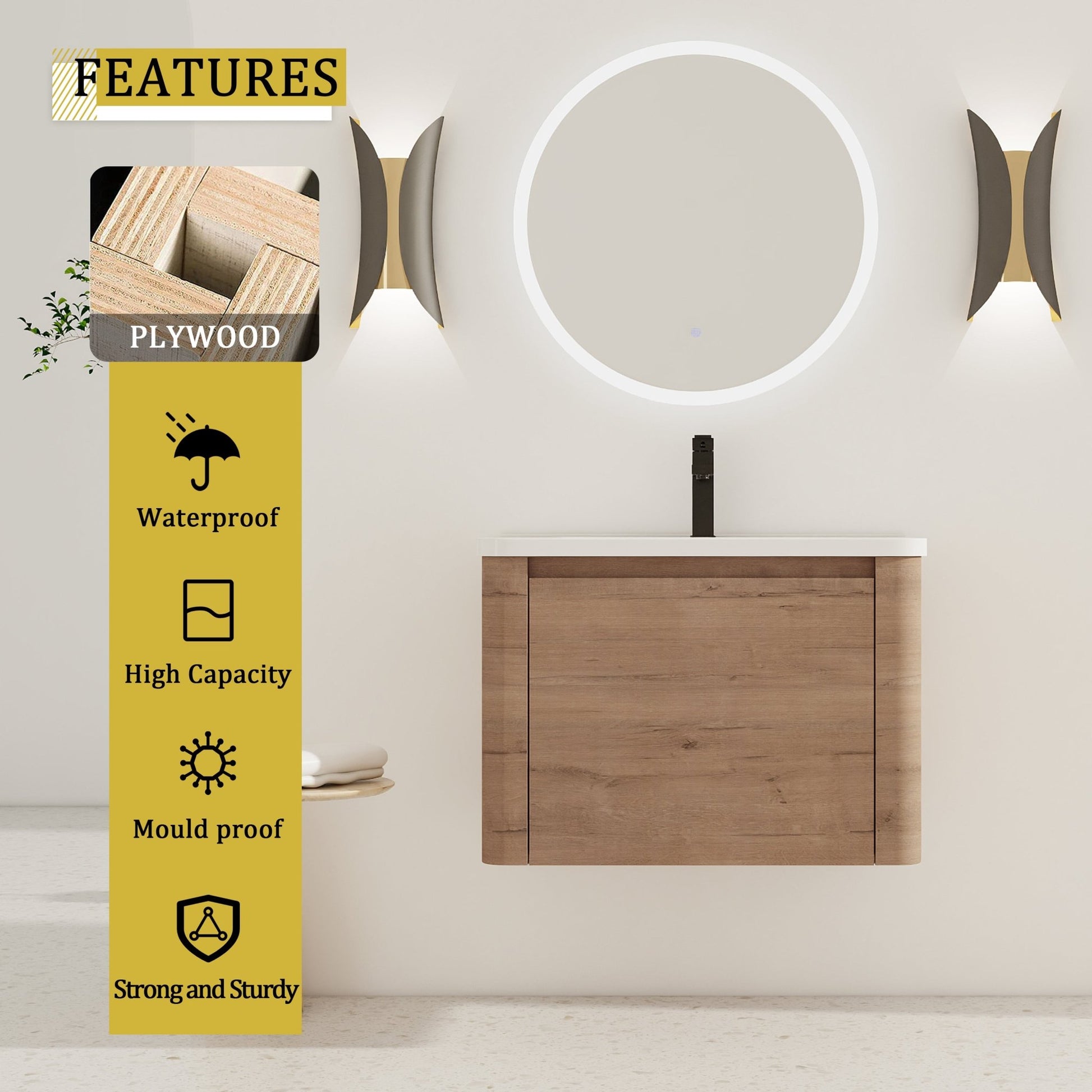 28'' Wall - Mounted Bathroom Vanity with White Ceramic Sink & 1 - Soft - Close Door, KD - Packing, Plywood - 1st Choice Furniture Direct