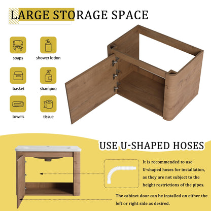 28'' Wall - Mounted Bathroom Vanity with White Ceramic Sink & 1 - Soft - Close Door, KD - Packing, Plywood - 1st Choice Furniture Direct