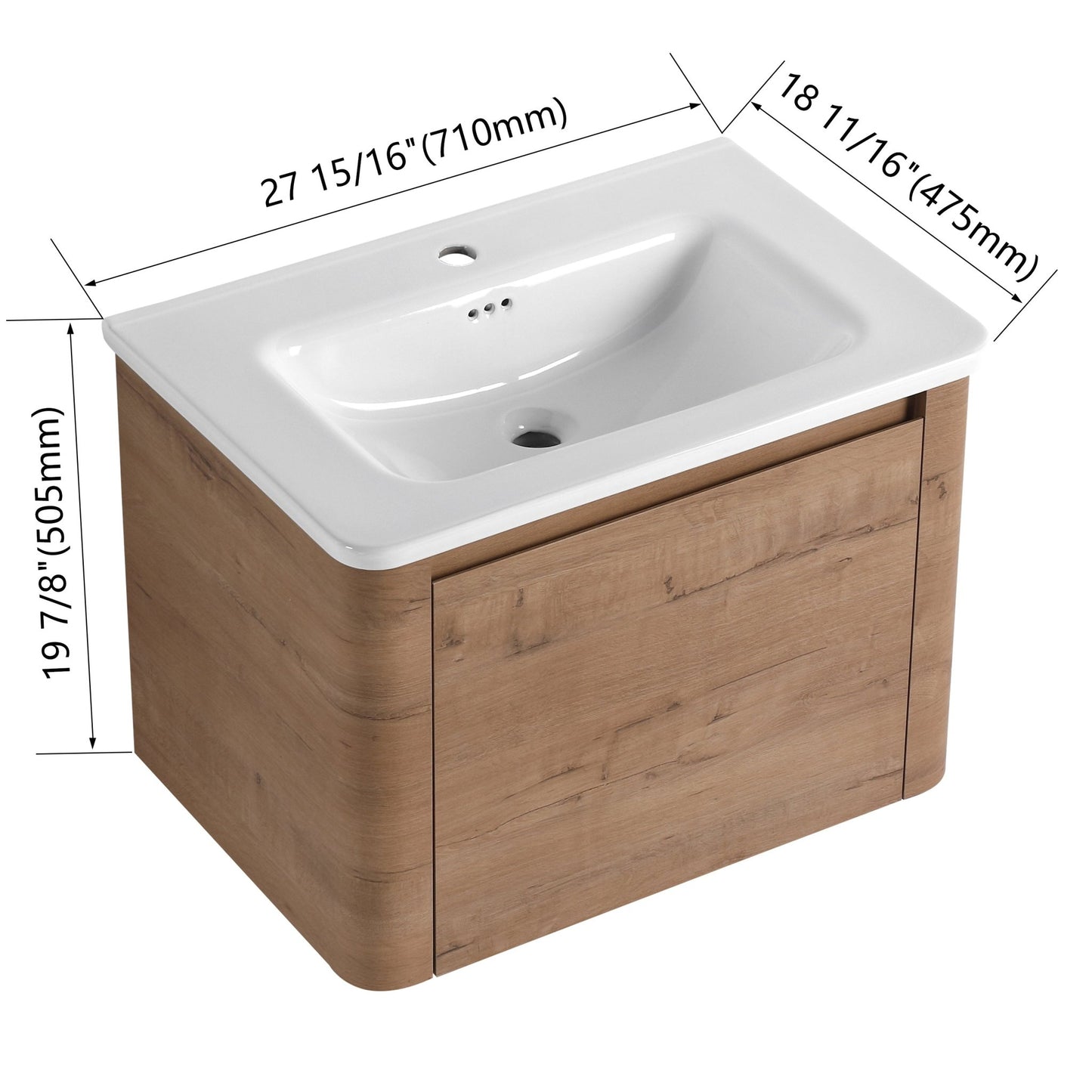 28'' Wall - Mounted Bathroom Vanity with White Ceramic Sink & 1 - Soft - Close Door, KD - Packing, Plywood - 1st Choice Furniture Direct
