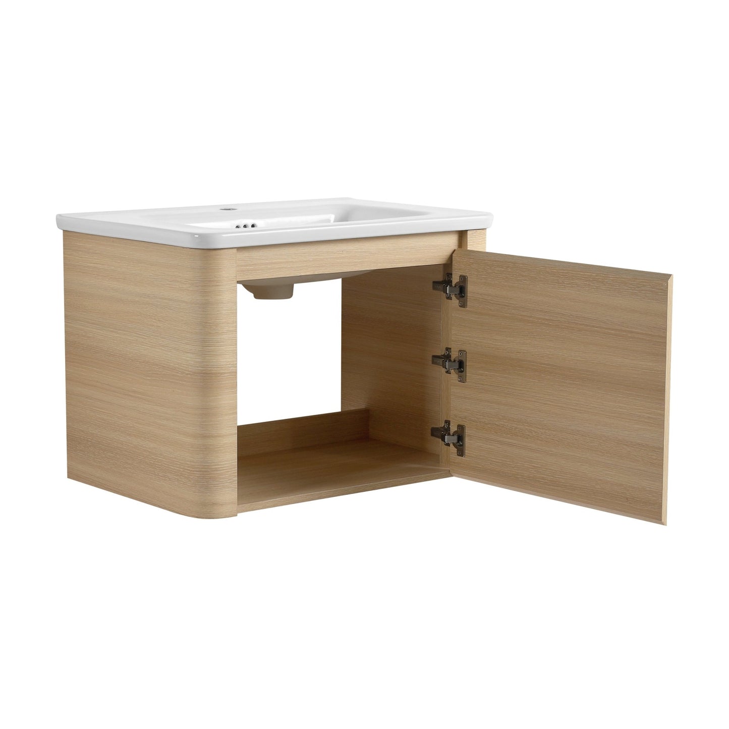 28'' Wall - Mounted Bathroom Vanity with White Ceramic Sink & 1 - Soft - Close Door, KD - Packing, Plywood, American White Oak - 1st Choice Furniture Direct