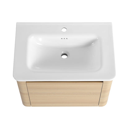 28'' Wall - Mounted Bathroom Vanity with White Ceramic Sink & 1 - Soft - Close Door, KD - Packing, Plywood, American White Oak - 1st Choice Furniture Direct