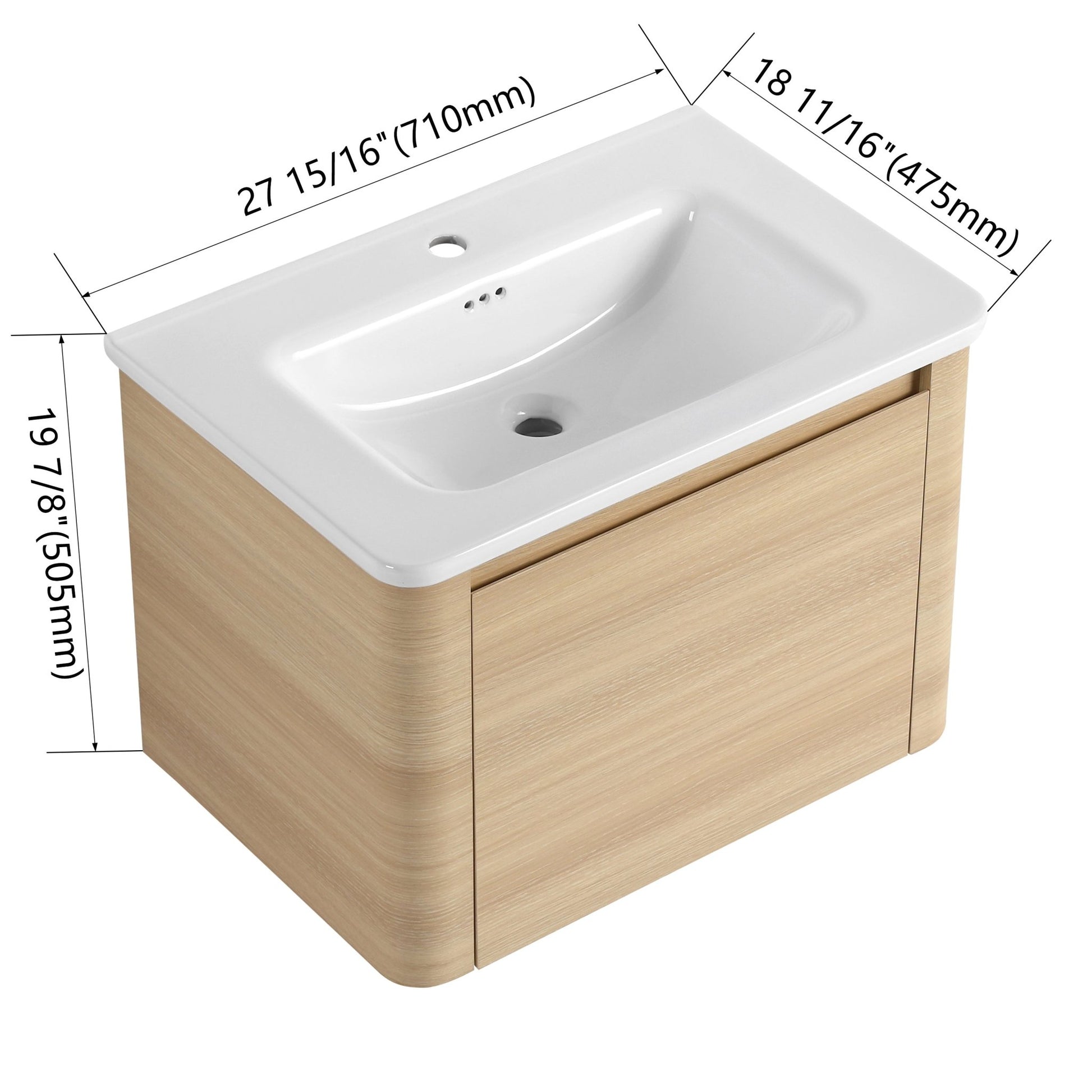 28'' Wall - Mounted Bathroom Vanity with White Ceramic Sink & 1 - Soft - Close Door, KD - Packing, Plywood, American White Oak - 1st Choice Furniture Direct
