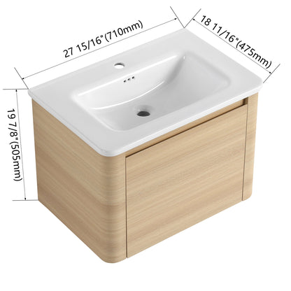 28'' Wall - Mounted Bathroom Vanity with White Ceramic Sink & 1 - Soft - Close Door, KD - Packing, Plywood, American White Oak - 1st Choice Furniture Direct