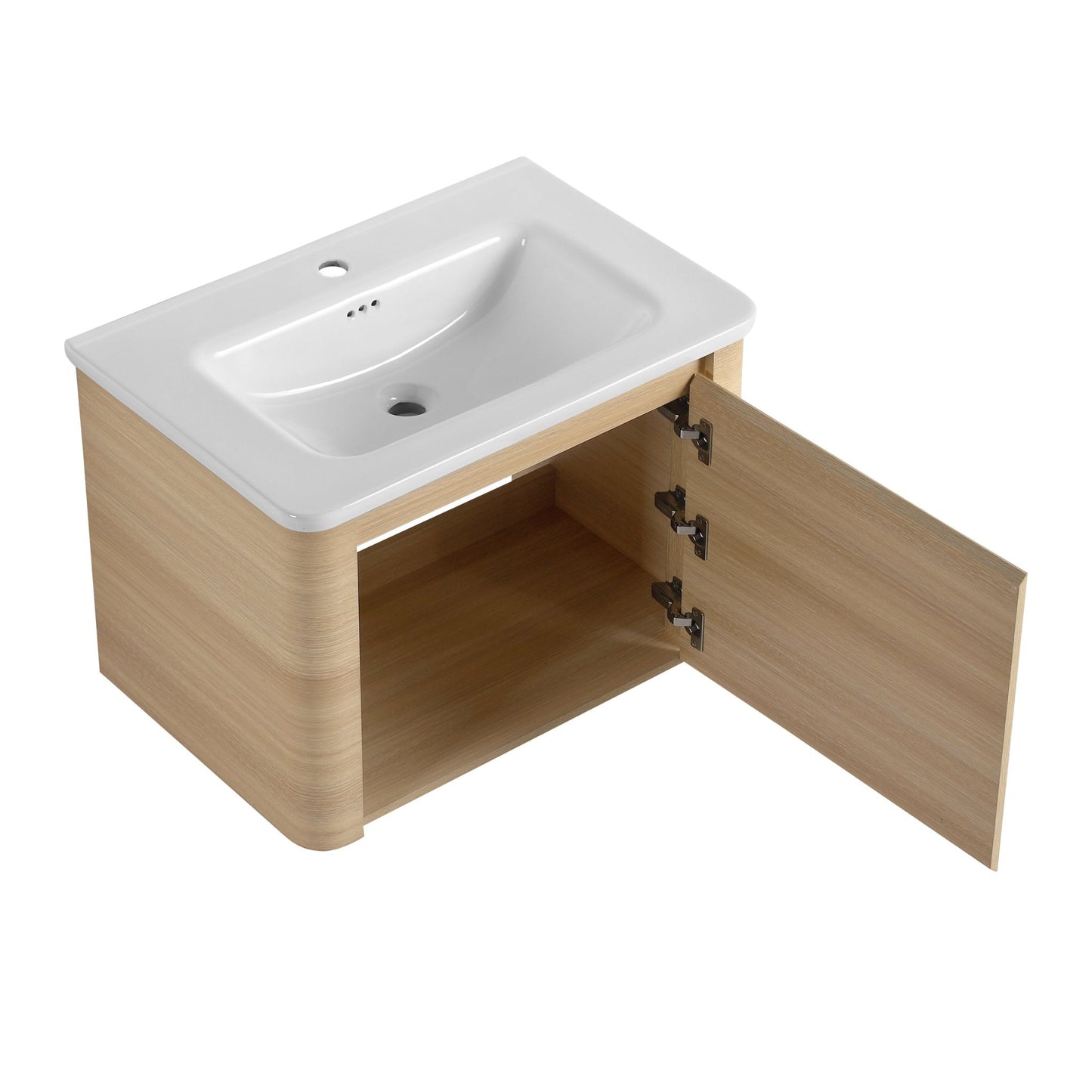 28'' Wall - Mounted Bathroom Vanity with White Ceramic Sink & 1 - Soft - Close Door, KD - Packing, Plywood, American White Oak - 1st Choice Furniture Direct