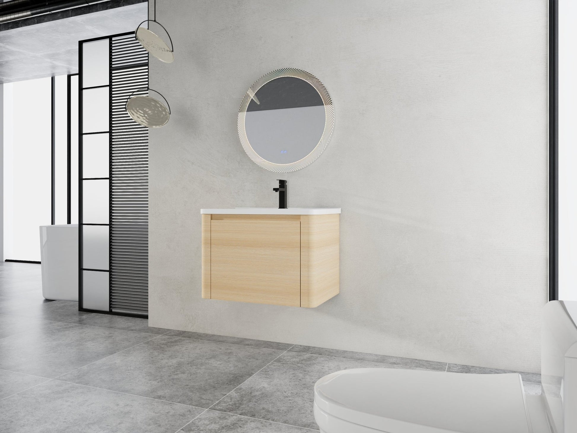 28'' Wall - Mounted Bathroom Vanity with White Ceramic Sink & 1 - Soft - Close Door, KD - Packing, Plywood, American White Oak - 1st Choice Furniture Direct