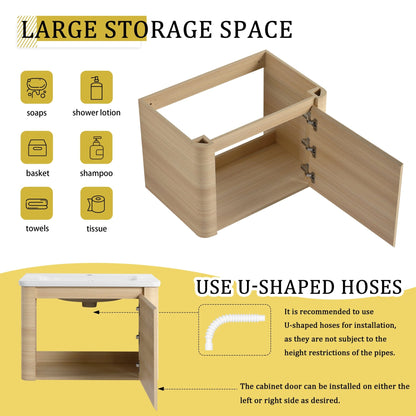 28'' Wall - Mounted Bathroom Vanity with White Ceramic Sink & 1 - Soft - Close Door, KD - Packing, Plywood, American White Oak - 1st Choice Furniture Direct