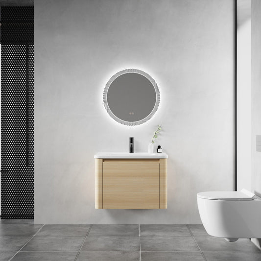 28'' Wall - Mounted Bathroom Vanity with White Ceramic Sink & 1 - Soft - Close Door, KD - Packing, Plywood, American White Oak - 1st Choice Furniture Direct