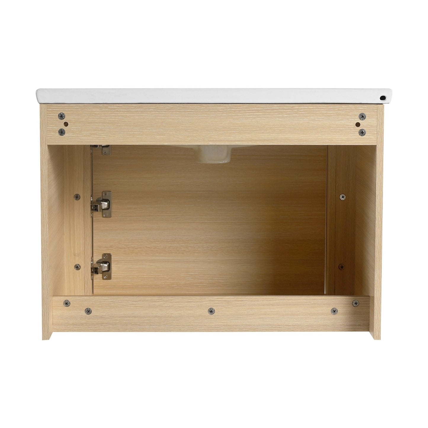 28'' Wall - Mounted Bathroom Vanity with White Ceramic Sink & 1 - Soft - Close Door, KD - Packing, Plywood, American White Oak - 1st Choice Furniture Direct