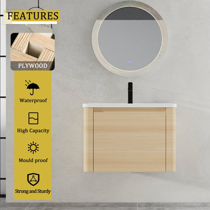 28'' Wall - Mounted Bathroom Vanity with White Ceramic Sink & 1 - Soft - Close Door, KD - Packing, Plywood, American White Oak - 1st Choice Furniture Direct